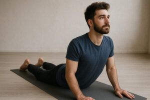 Cobra Pose instructions showing correct body alignment and hand position 