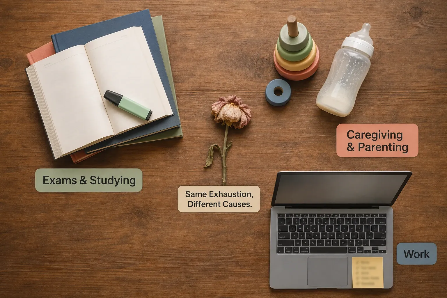 burnout outside work: in exams, parenting and caregiving