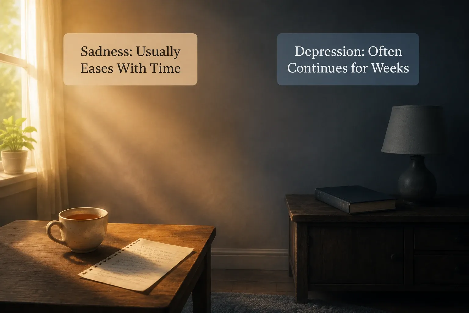 Contrasting light showing the difference between sadness and depression