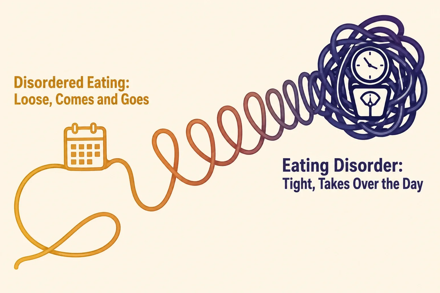 A thread loosening into a knot, showing the shift from disordered eating to a diagnosable eating disorder