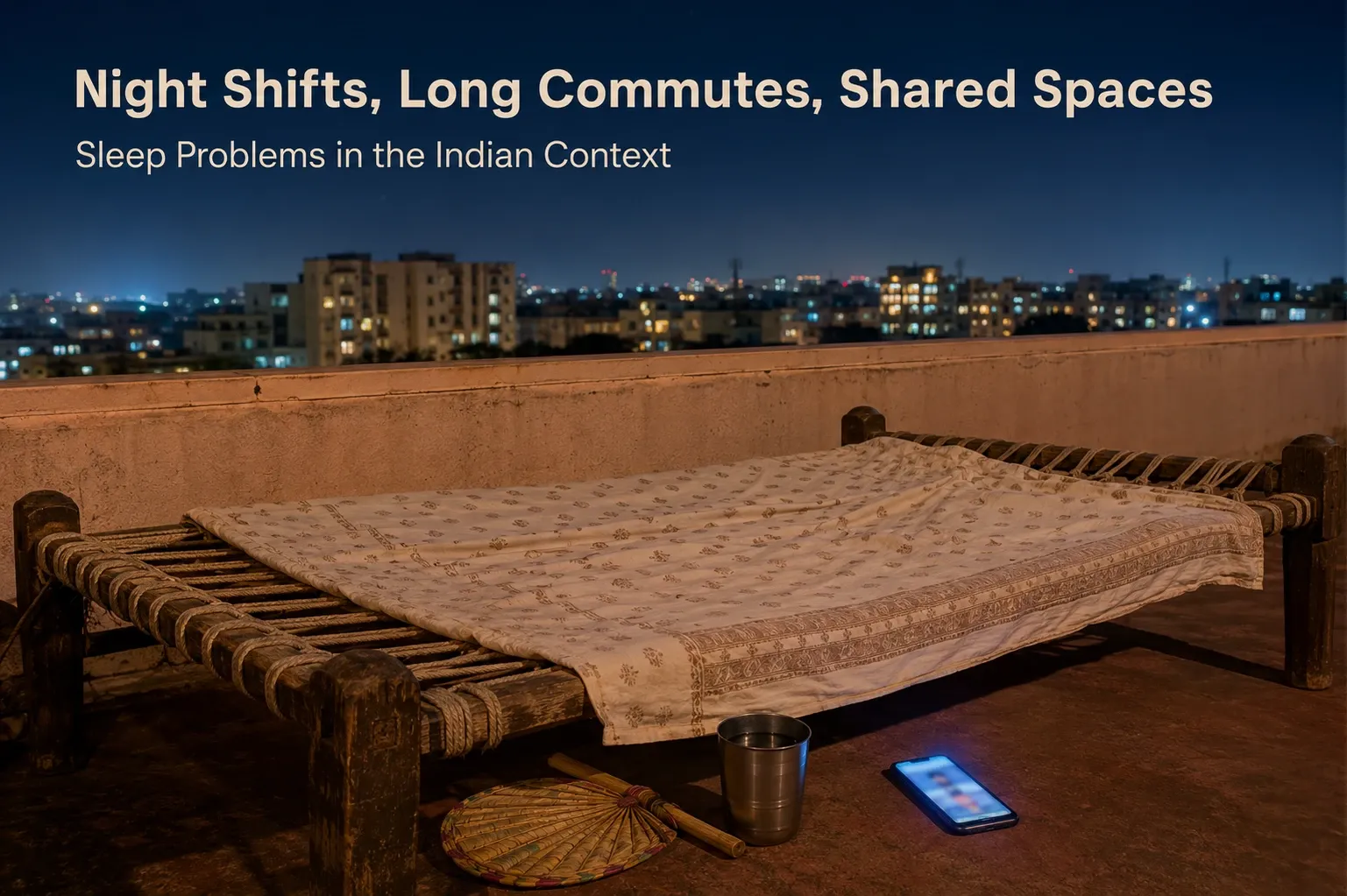 Rooftop scene representing sleep challenges in Indian city life