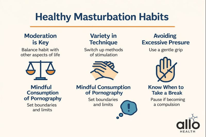 Healthy masturbation habits infographic explaining why masturbation does not cause erectile dysfunction