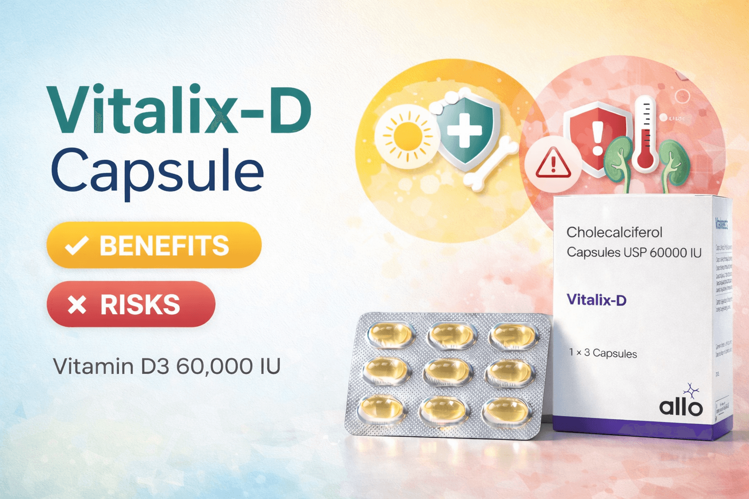 Vitalix-D Capsule Benefits & Risks | Vitamin D3 60,000 IU