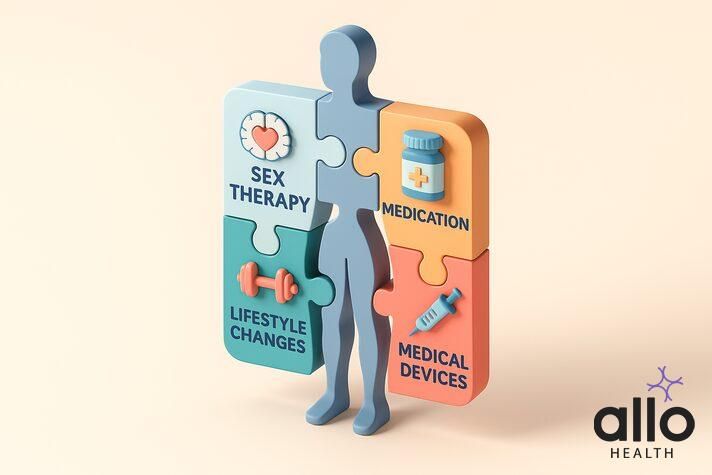 “Visual showing safer medical alternatives to jelqing for erectile dysfunction.”