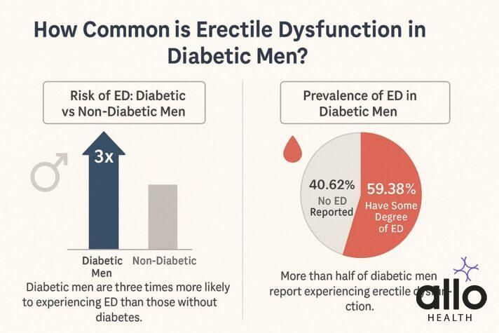 Impotence And Diabetes chart showing erectile dysfunction risk and prevalence in diabetic men compared to non-diabetic men.