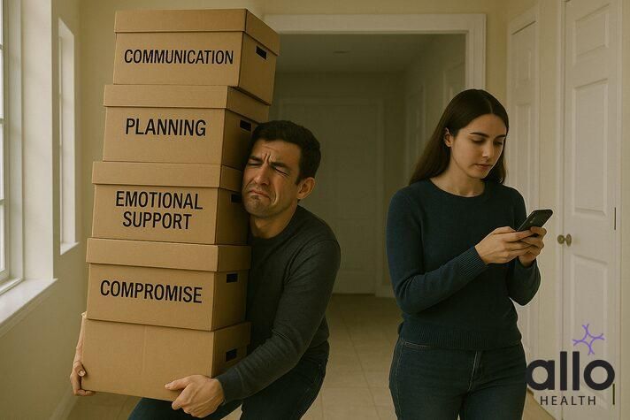 Person carrying the emotional burden in a one-sided relationship, illustrating the exhaustion of being the only one making effort while their partner remains disengaged.