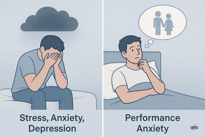 morning erection kam hone ke mansik karan- stress, depression, overthinking aur performance anxiety
