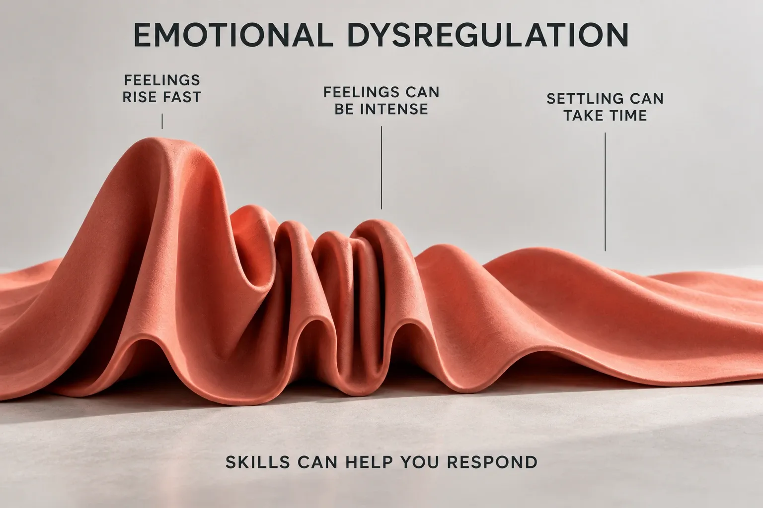 Sculpted folds illustrating emotions rising quickly and taking longer to settle.