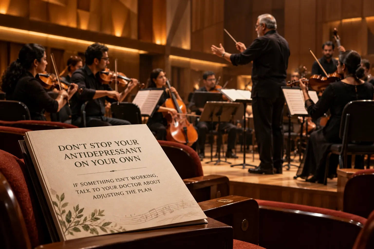 1. Orchestra rehearsal representing why antidepressants should not be stopped suddenly because of erectile dysfunction