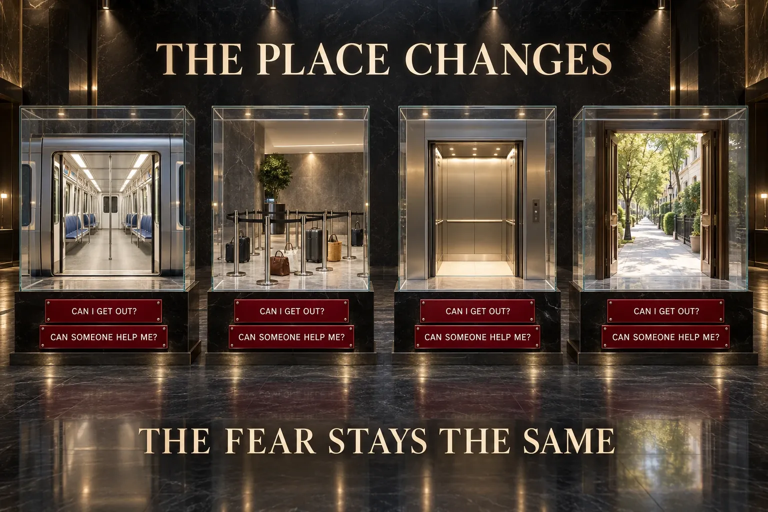 Agoraphobia fears across metros, queues, lifts and outdoor spaces.