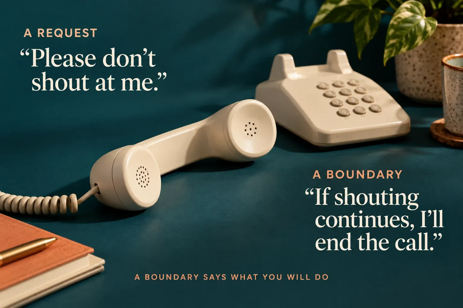 Telephone beside examples distinguishing a request from a personal boundary.