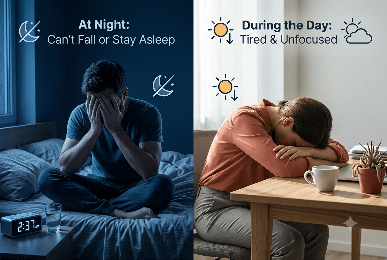 insomnia symptoms - tired during the day and awake during the nights 
