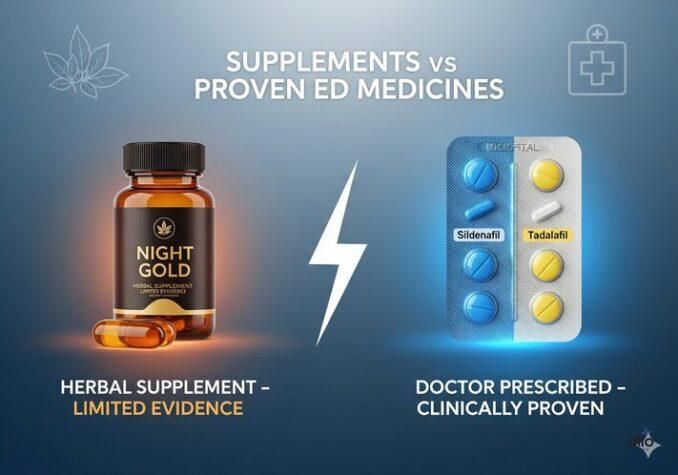 Night Gold Capsule herbal supplement vs doctor prescribed Sildenafil aur Tadalafil