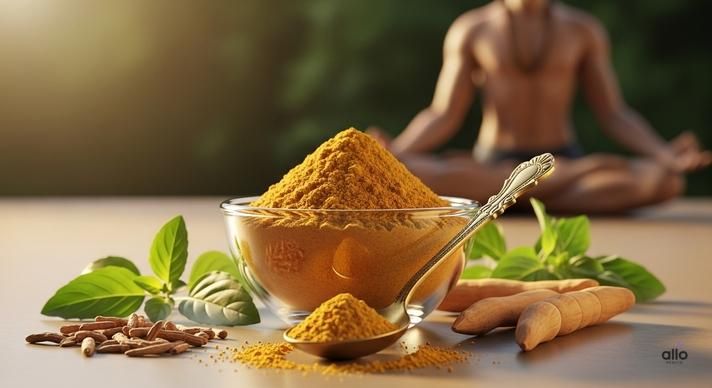Swarna bhasma for erectile dysfunction shown as golden powder in a bowl