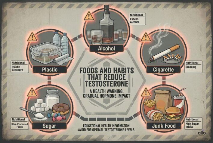 Testosterone kam karne wale food aur habits jaise alcohol aur junk food