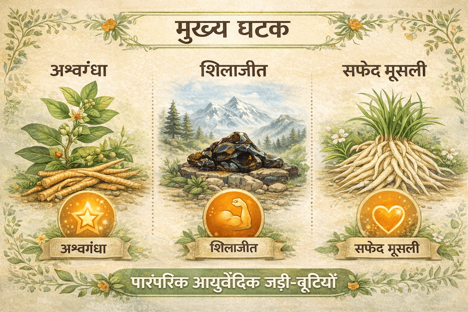 Libidex capsule ke Traditional Ayurvedic ingredients illustration.png