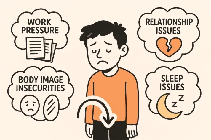 medical infographic showing the major stress contributors and how can stress cause impotence 