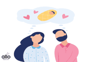 Couple dream about child, fertility treatment flat vector illustration isolated.