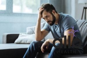 ditch meaning in hindi in relationship. When will this end. Sad gloomy cheerless man holding his forehead and feeling depressed while being at home. I am not able to have sex without the sex pill