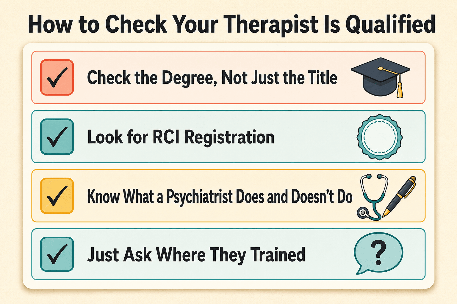 Checklist for verifying a therapist&#x27;s qualifications in India
