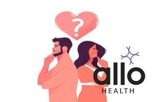 Hetrosexual couple thinking about love life, sexuality or relationship illustration