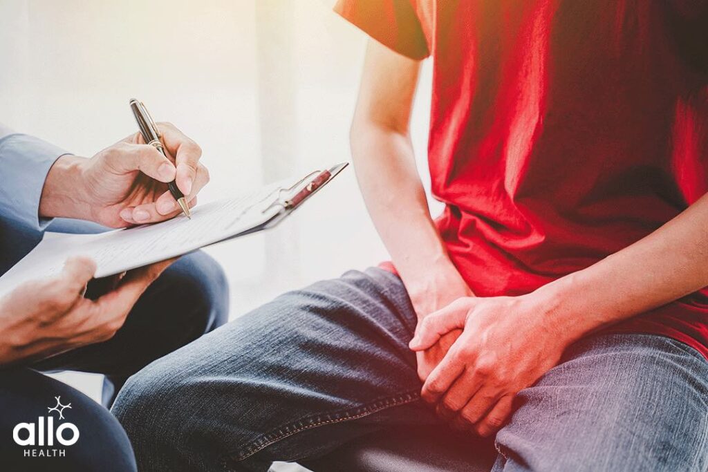 man with priapism getting treated by doctor